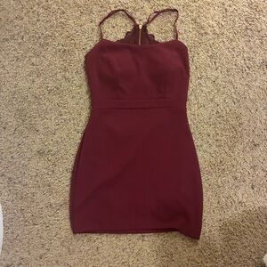 Emerald Sundae Burgundy Lace-Back Mini Dress
